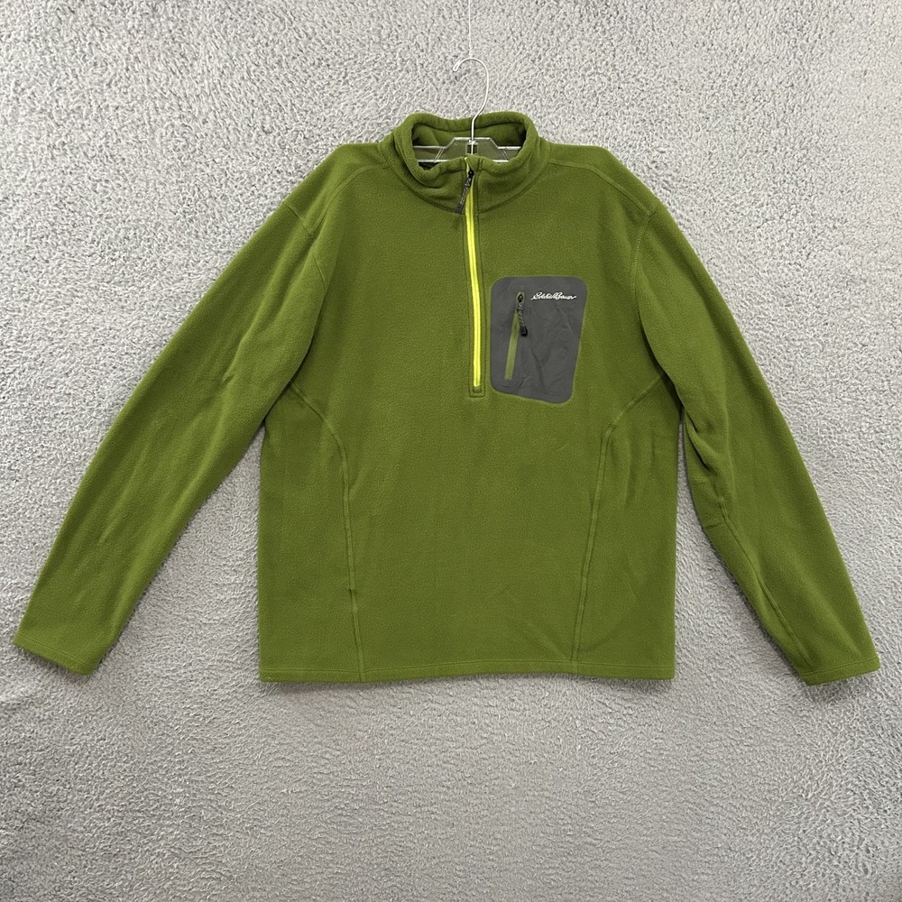 Eddie Bauer Jacket Mens Large Green First Ascent Quarter Zip Fleece Pullover